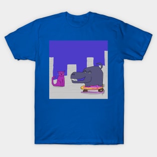 Purple cat and the skateboarding Hippo T-Shirt